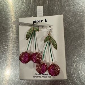 piper•k Pink Crystal Cherry Drop Earrings